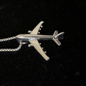 Airplane Pendant & Rope Necklace Silver Travel Accessories Pilot Stewardess SALE